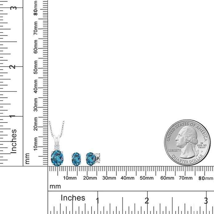 Gem Stone King 3.15 Cttw London Blue Topaz Pendant and Earrings Jewelry Set For Women | 925 Sterling Silver | Gemstone Birthstone | With 18 Inch Silver Chain