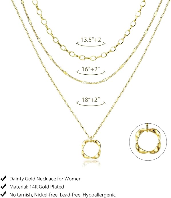 OGD Layered CZ Rondelle Pendant Necklaces for Women, 14K Gold Plated Trendy Mariner Chain Dainty Circle Rondelle Pendant Choker Necklace for Women Two-Toned Cubic Zirconia Gold Necklace