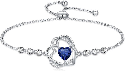 TOUPOP Heart Birthstone Bracelet 925 Sterling Silver Double Heart Bracelet Love You for Always and Forever Jewelry Anniversary Birthday Christmas Gifts for Women Wife Her
