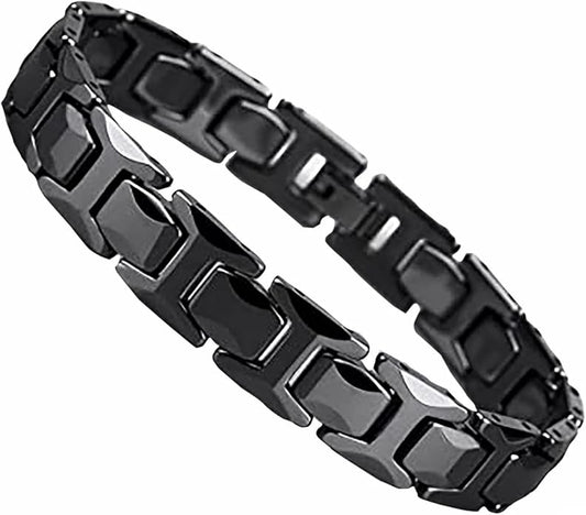 Urban Jewelry Stunning Stainless Steel Link Bracelet for Men Polished Link, Puzzle, Ceramic Style (Silver, Black)