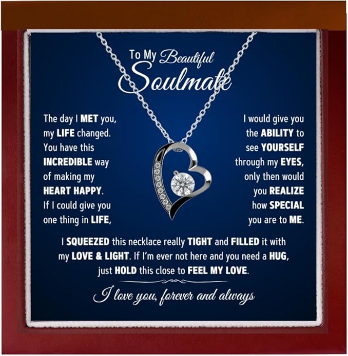 To My Soulmate Necklace For Women, Soul Mate Jewelry for Women, Future Wife Gifts, To My Wife Necklace from Husband, Gifts for Girlfriend, Pendant With Message Card