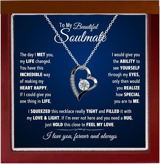 To My Soulmate Necklace For Women, Soul Mate Jewelry for Women, Future Wife Gifts, To My Wife Necklace from Husband, Gifts for Girlfriend, Pendant With Message Card