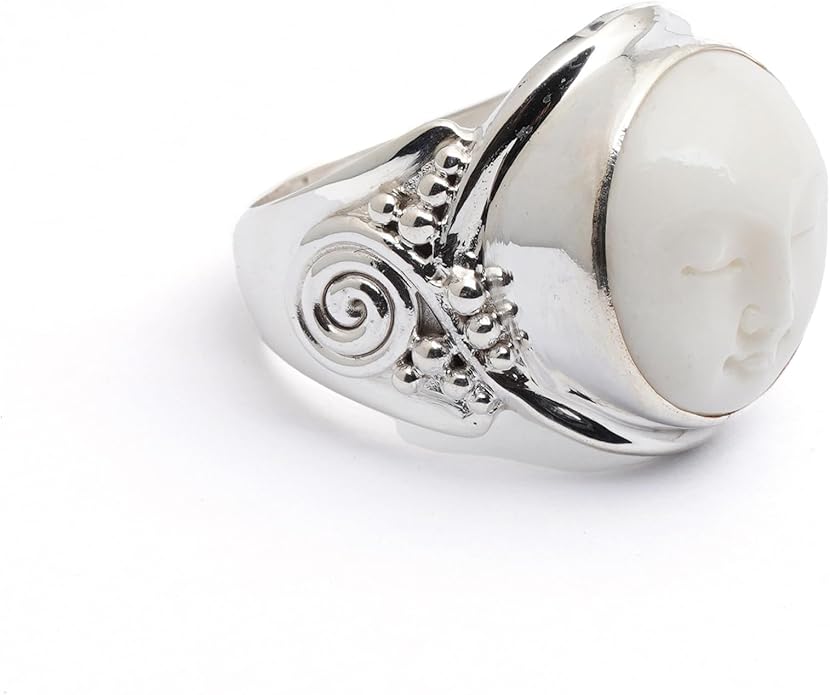 NOVICA Artisan Handmade Bone Ring Crafted .925 Sterling Silver Cocktail Indonesia 'Face of The Moon'