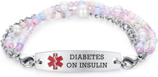 mnmoom 7.5 inch interchangeable Medical id bracelets for Women beads Medical alert bracelets with customize engraving