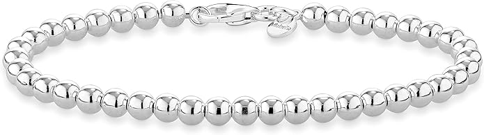 Miabella 925 Sterling Silver Italian Handmade 4mm Bead Ball Strand Chain Bracelet for Women, Made in Italy