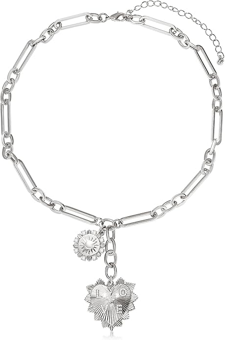 Chunky Gold Necklace for Women, 18K Waterproof Heart Necklace Statement Necklace Gold Charm Necklace Chunky Jewelry Paperclip Chain Choker Gift for Women