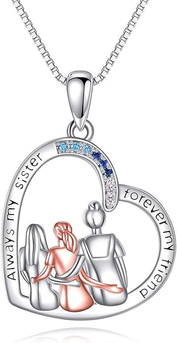 AOBOCO Gifts for Sister 2 3 Sisters Necklace for Women Sterling Silver Sister Crystal Pendant Jewelry Birthday Christmas Gifts for Friend Female Friendship Lasts Forever