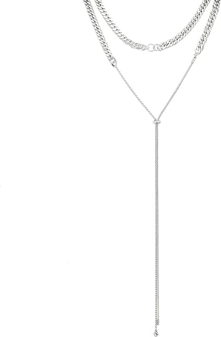 Irregular Y2k Long Y-shaped Necklace with Zircon Inlaid Sparkling Brick Tassel Pendant Double-Layer Chain High-end Fashion Accessory Women's