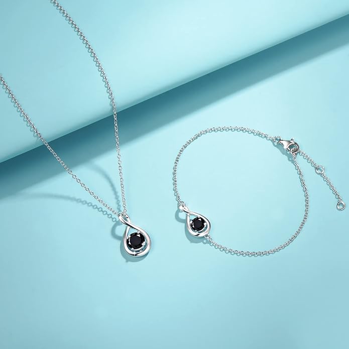FANCIME Love Bracelet 925 Sterling Silver Infinity Birthstone Bracelets for Women Fine Jewelry Birthday Christmas Gifts for Her Mom Wife, Chain Length 6.7"+1.2" Extend