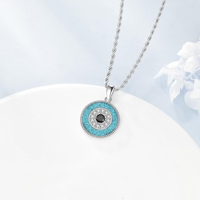 ONEFINITY Evil Eye Necklace Sterling Silver Turquoise Protection Pendant Necklace Good Luck Vintage Evil Eye Pendant Jewelry Gifts for Women