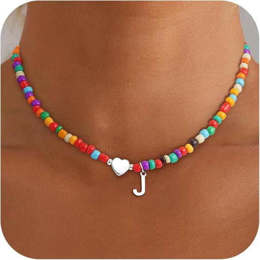 Colorful Initial Necklaces for Girls Women Kids - Teen Girls Gifts Trendy Stuff Beaded Initial Necklace Dainty Letter Choker Necklace for Girl Gifts Jewelry