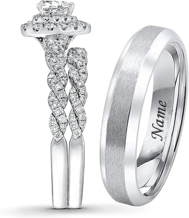 Rikelus Moissanite Engagement Ring Sets for Couples,10K 14K 18K Solid Gold Heart/Princess/Round Cut Bridal Ring Sets,Customized Matching Wedding Bands Set for Men and Women Free Engraving