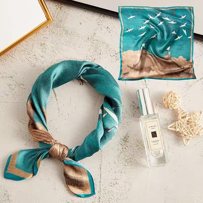 ANDANTINO 100% Mulberry Silk Scarf -21” Lightweight Square Neckerchief – Breathable Digital Printed Scarves with Gift Packed