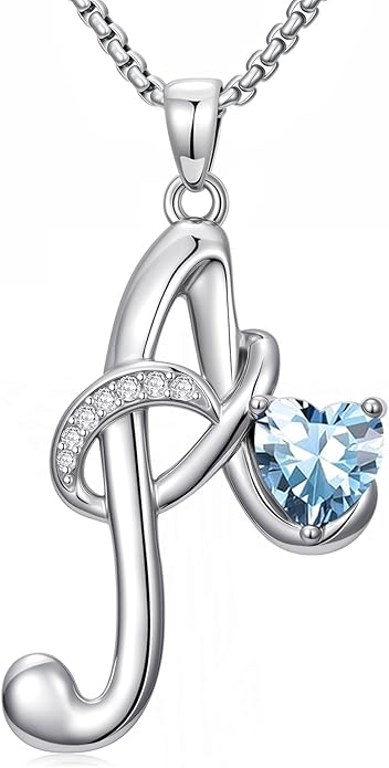 Christmas Gifts for Women Alphabet A to Z Initial Birthstone Pendant Necklaces for Women - 18k White Gold Plated Personalized Name Jewelry Valentine Mothers Day Birthday Gifts for Women Her Girlfriend