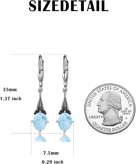AOBOCO Vintage Earrings for Women Sterling Silver Retro Drop Dangle Leverback Earrings with 8x6mm Oval Genuine or Simulated Birthstone Crystal from Austria, Anniversary Jewelry Gifts for Her Women