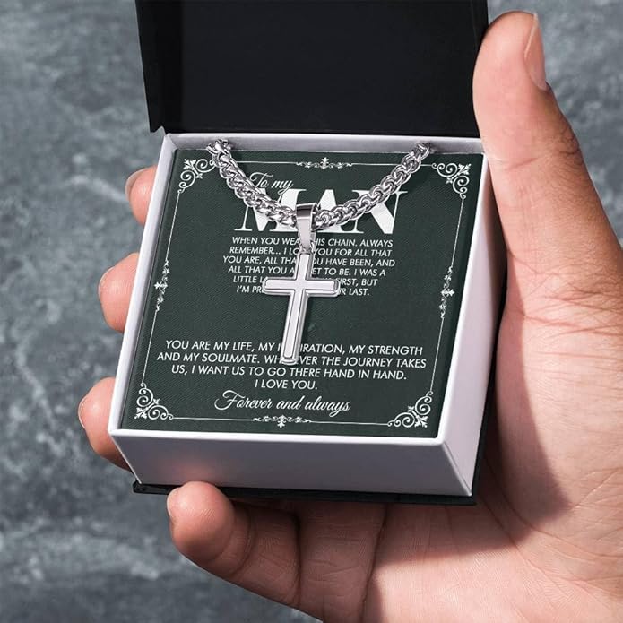 VIRAGIL To My Man Necklace Chain for Men, Silver Stainless Steel Chain Jewelry, Romantic Gift from Partner for Birthday Valentine or Everyday Wear with Meaning