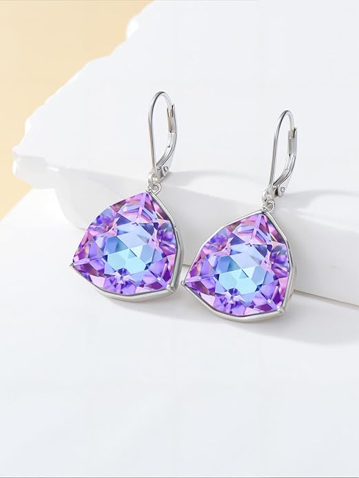 TOUPOP Leverback Earrings for Women Sterling Silver Simple Geometric Birthstone Dangle Drop Earrings Jewelry Christmas Valentine Mothers Day Birthday Gifts for Women Her Wife