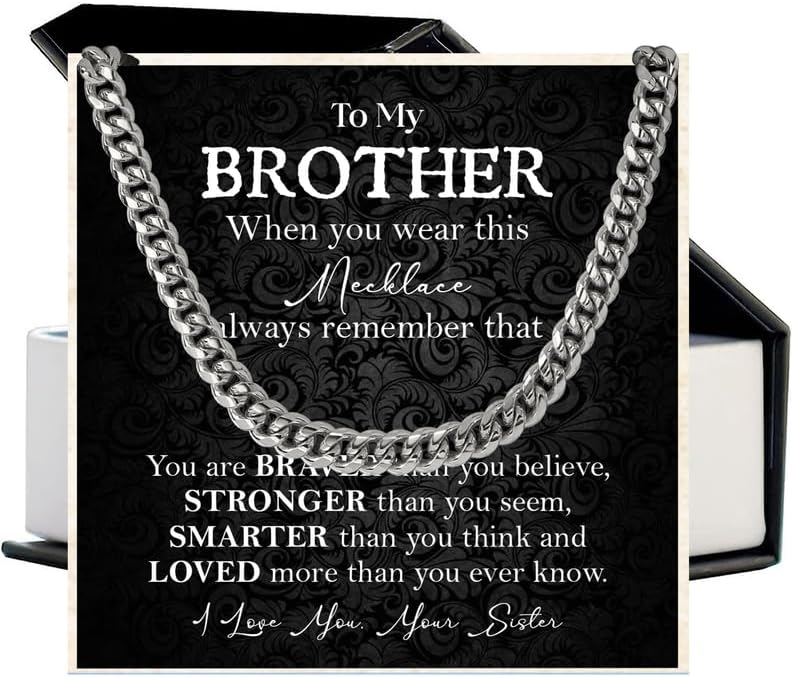 KOLMALK Brother Necklace - Cuban Link Chain Necklace for Men, To My Brother Gift from Sister for Birthday, Anniversary or Christmas
