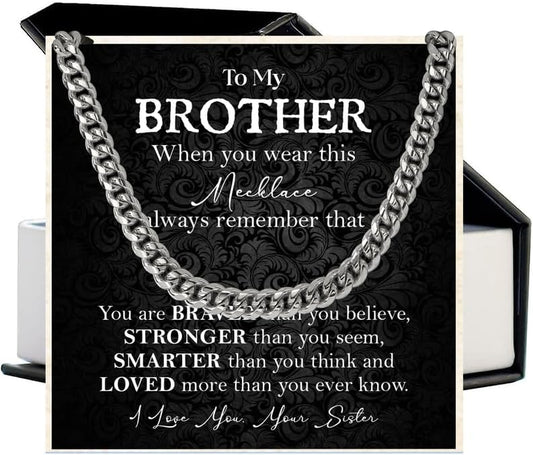KOLMALK Brother Necklace - Cuban Link Chain Necklace for Men, To My Brother Gift from Sister for Birthday, Anniversary or Christmas