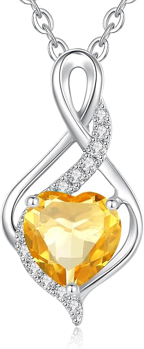 FANCIME 14K Solid White Gold Infinity Heart Birthstone Necklace for Women with Diamond Pendant Birthday Gifts for Mom Women Sterling Silver Chain 16" + 2" Extender