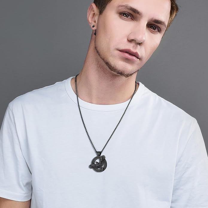 FaithHeart Viking Raven Necklace for Men, Norse Mythology Raven Skull Pendant Sturdy Stainless Steel Amulet Jewelry Gift for Men
