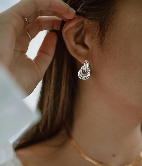 NIXMAX Chunky Small Knot Earrings Gold Silver Geometric Earrings for Women Dainty Gold and Silver Plated Dangle Drop Earrings Hypoallergenic and Lightweight Fashion Trendy Jewelry Gifts