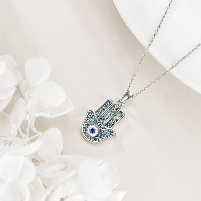VONALA Silver Evil Eye Necklace for Women Hamsa Fatima Necklace Hamsa Hand Jewelry Gifts for Men