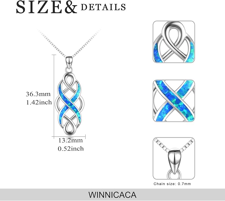 YFN Irish Celtic Knot Created Opal Pendant Necklace Sterling Silver Black Necklaces for Women Men 18"