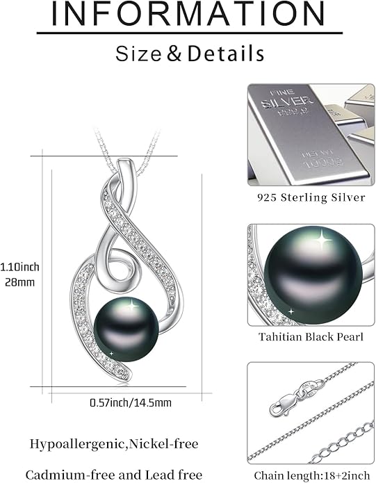 Tahitian Black Pearl Necklace Infinity Gifts for Women Wife Wedding Birthday Anniversary Jewelry Valentines Christmas Day Gifts 925 Sterling Silver