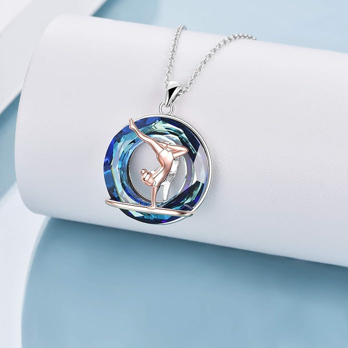 POPLYKE Sports Gifts for Girls Sterling Silver Gymnastics/Ballerina/Piano/Reading Heart-Shaped Pendant Necklace for Women