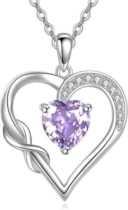 Birthstone Necklace for Women 925 Sterling Silver Infinity Heart Birthstone Pendant Necklace Infinity Heart Jewelry Birthday Holiday Gifts for Her