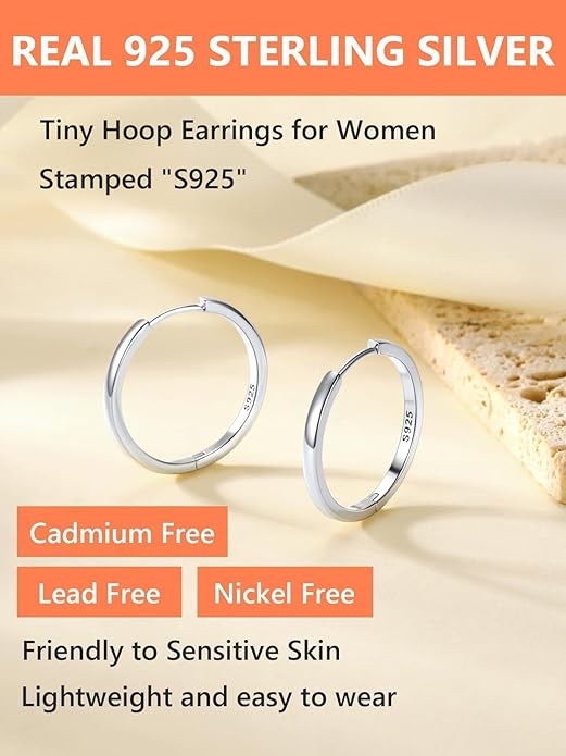 Silvora 925 Sterling Silver Small Hoop Earrings for Women Huggie Earrings Hypoallergenic Cartilage Earrings Tiny Hoops 6mm/8mm/10mm/12mm/14mm/16mm/18mm/20mm
