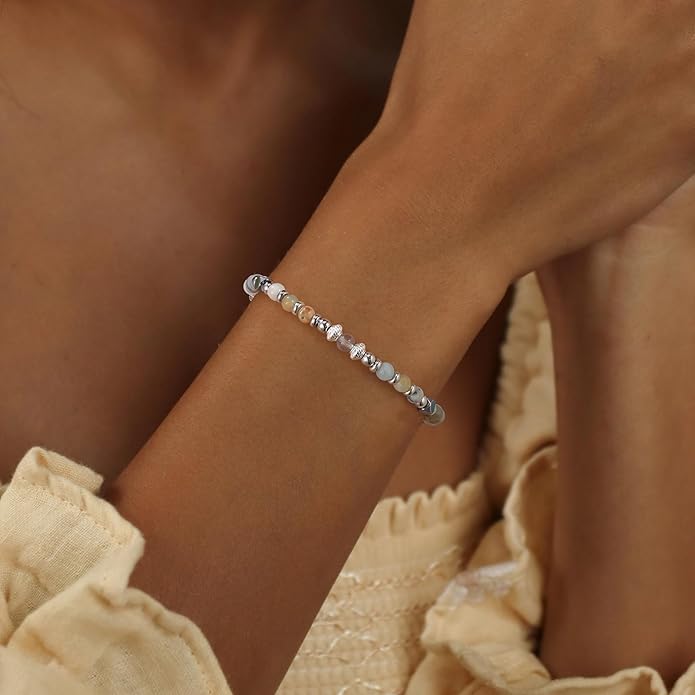 Moonstone Beaded Bracelet for Women - Calming & Empowering Healing Crystal Jewelry, Adjustable Chakra Balancing Gift for Mom, Sister, Daughter - Birthday Christmas
