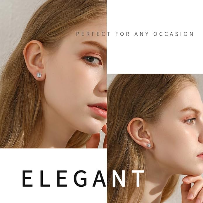 Stud Earrings for Women Hypoallergenic Sterling Silver Post Hoop and Studs Earrings Set for Multiple Piercing Small Ball Cubic Zirconia Earring Studs for Women Trendy Jewelry Gifts（6 Pairs）