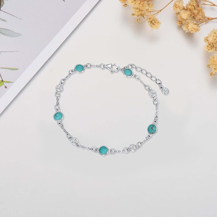 Anklet Bracelet for Women 925 Sterling Silver Natural Stone Chain Ankle Bracelet Beach Summer Fine Jewelry Birthday Christmas Gifts for Women Her Mom