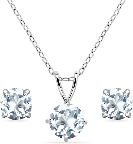 Jewelry Sets for Women, Necklace and Earring Sets for Women, Birthstone Jewelry, Genuine or Synthetic Gemstone, Round Solitaire, Pendant Necklace, Stud Earrings, Sterling Silver Jewelry or Gold Flash