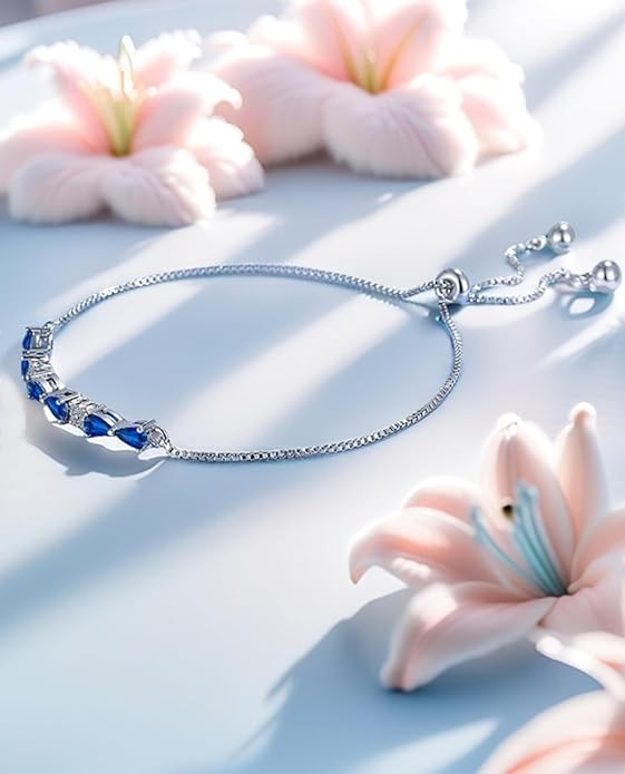 Italian Sterling Silver Women's Tennis Bracelets | Ladies' Sterling Silver Rope Adjustable Bracelet with Crystals | Gift for She