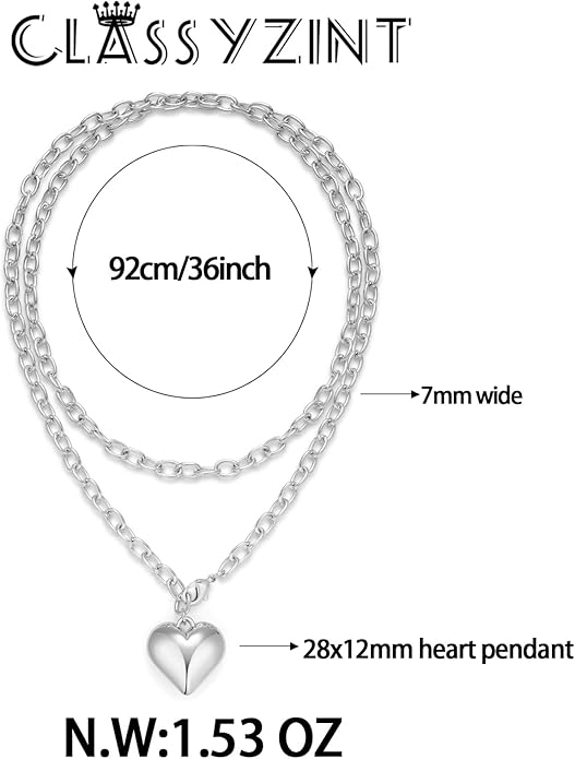 CLASSYZINT Gold Heart Pendant Necklace for Women Puffy Heart Necklace Beads Chain Necklace Statement Necklace Trendy Jewelry