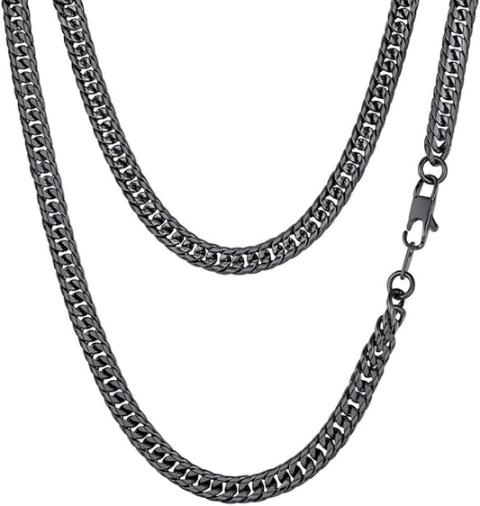 FindChic Men Curb Chain Necklace 18K Gold Plated/Stainless Steel/Black Chunky Double Tight Cuban Link Hip Hop Neck Chains for Men Boys 3.5MM/5MM/6MM/7MM/9MM/12MM 14''-30'' 8 Length Options (Send Gift Box)