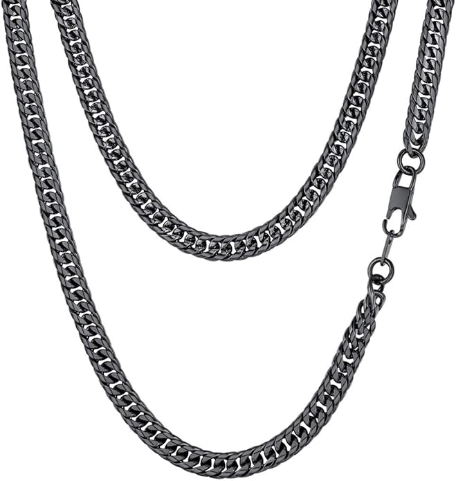 FindChic Men Curb Chain Necklace 18K Gold Plated/Stainless Steel/Black Chunky Double Tight Cuban Link Hip Hop Neck Chains for Men Boys 3.5MM/5MM/6MM/7MM/9MM/12MM 14''-30'' 8 Length Options (Send Gift Box)