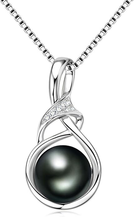 Tahitian Black Pearl Necklaces for Women, Sterling Silver Single Pearl Pendant Necklace Birthday Anniversary Jewelry Gifts for Wife Mom
