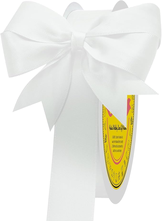 LEEQE Off White Double Face Satin Ribbon 1 inch X 50 Yards Spool Bright Colors Very Suitable for Weddings Gift Package Wrapping Dancer Wand Sewing Party Hair Bow Invitation Decorations and More