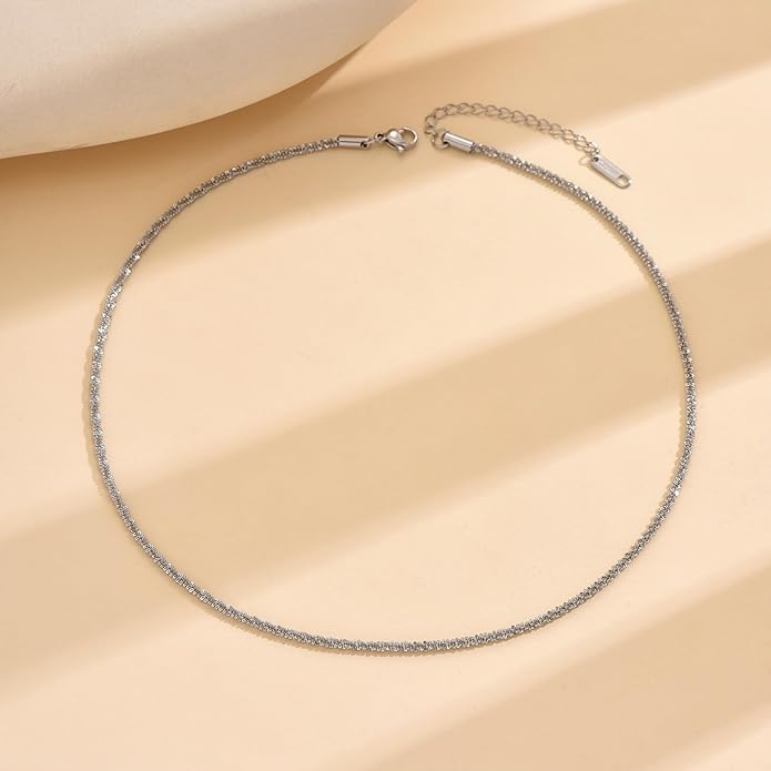 Gold Chain Necklace for Women Dainty 18K Gold Plated Thin Satellite Beaded Turquoise Necklace Simple Gold Boho Jewelry