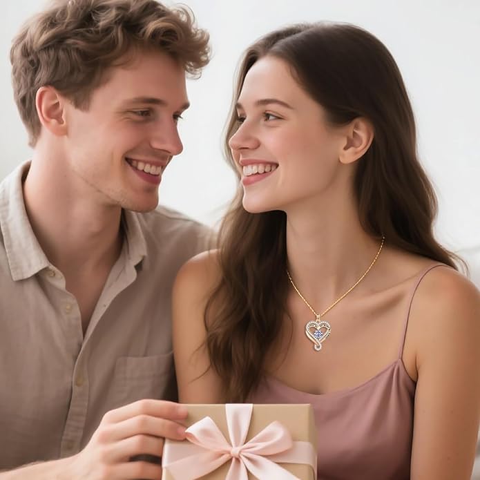 Birthstone Heart Necklaces for Women, Infinity Pendent S925 Sterling Silver Jewelry for Women, Wedding Anniversary, Birthday Mother’s Day Gifts for Mom, Mother, Wife, Girlfriend