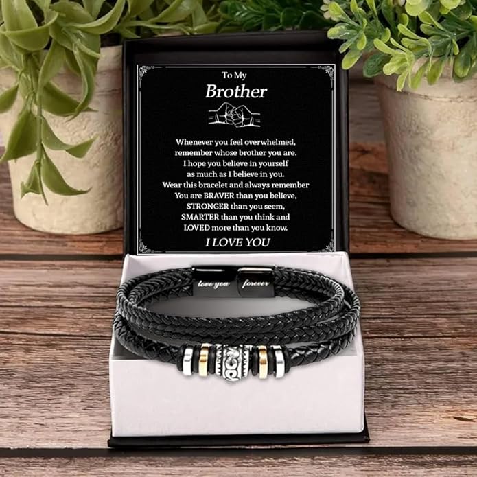 To My Brother Bracelet, Birthday Gifts For Brother Bracelet With Message Card And Box, Man Gifts From Mom And Dad, Inspirational Gift For Men On Birthday Graduation Christmas Anniversary