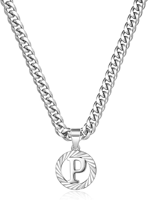 KissYan Gold Initial Necklace,14K Gold Plated Round Letter Pendant Hollow Capital Monogram 5mm Cuban Chain Necklace Alhpabets from A-Z Dainty Jewelry for Women Men