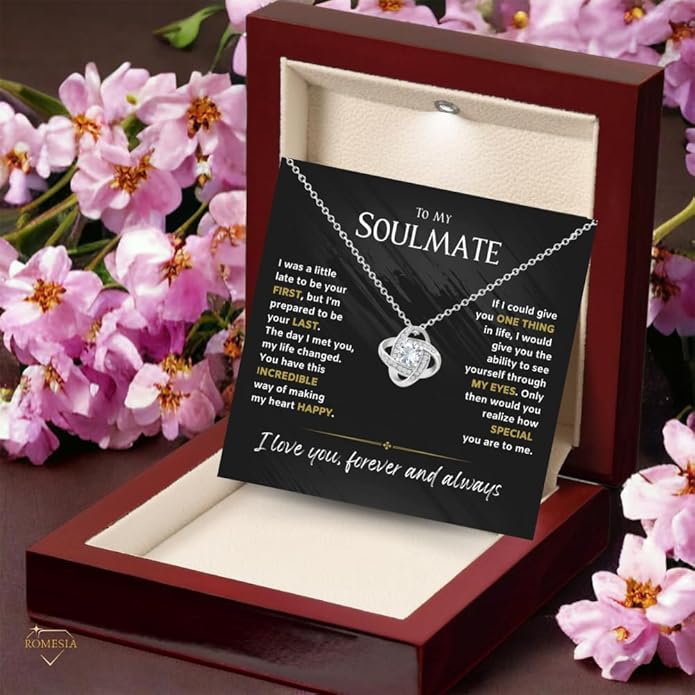 To My Soulmate Necklace For Women, Soul Mate Jewelry for Women, Future Wife Gifts, To My Wife Necklace from Husband, Gifts for Girlfriend, Pendant With Message Card