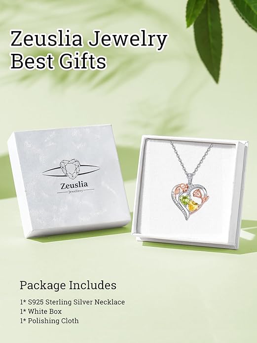 Zeuslia Double Birthstone Necklace Gifts for Wife - 925 Sterling Silver Sunflower/Rose/Crown Cross/Compass/Heart Pendant I Love You Necklace, Anniversary Birthday Gifts for Wife Girlfriend Mom Her