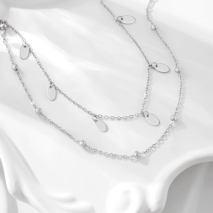 CHIC & ARTSY 925 Sterling Silver Ankle Bracelet Multilayer Anklets for Women Satellite, Star, Cross, Circle, Butterfly, Teardrop, Oval Disk Layered Anklet Beach Jewelry