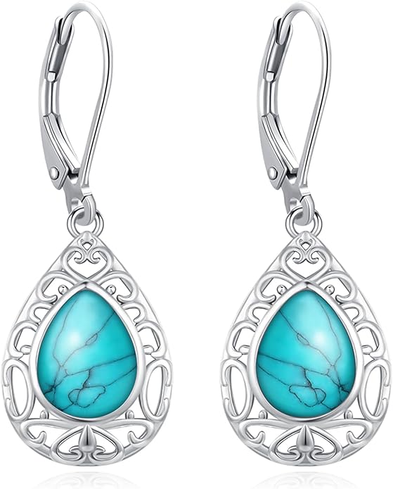 Sterling Silver Tree of Life/Flower/Bee/Animals/Cat/Hummingbird Dangle Earrings Moonstone Turquoise Drop Leverback Earrings Jewelry Gifts